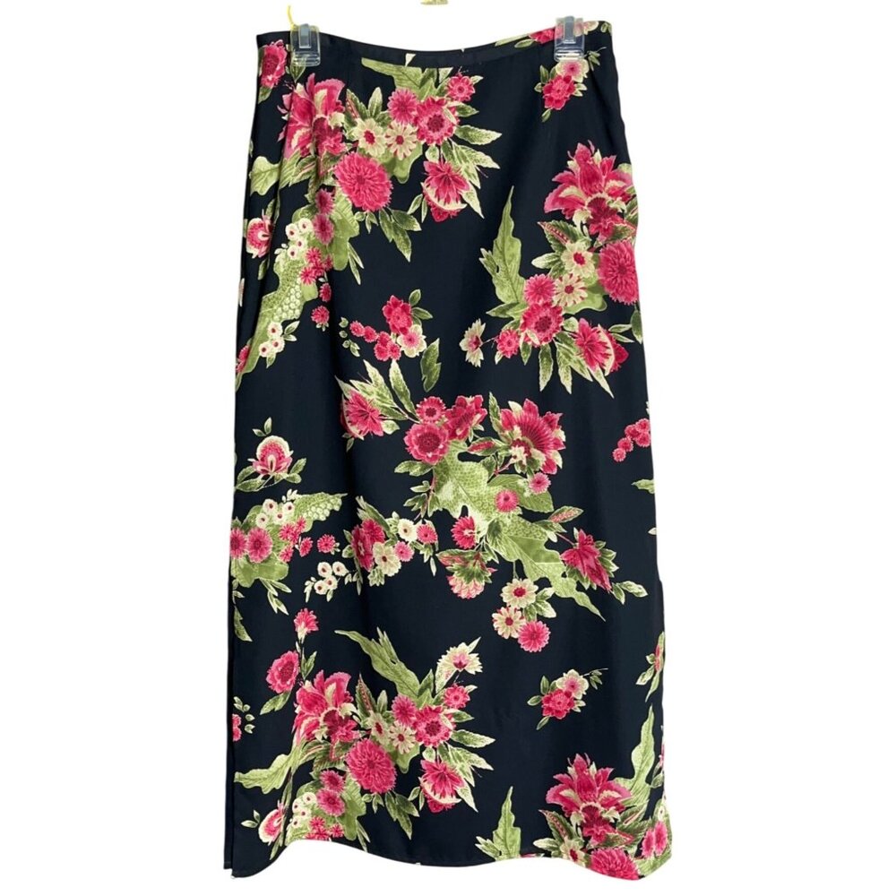 Emma James Skirt Maxi Black Floral Pencil Romantic Vintage Preppy Womens 8
